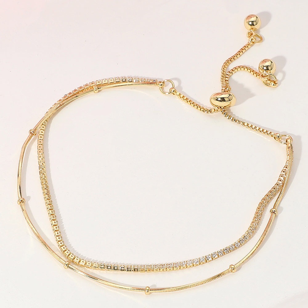 18K Gold Dipped Rhinestone Ball Chain Layered Bracelet - Picture 2 of 2